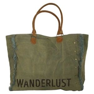 Wanderlust Olive Tote with Leather straps
